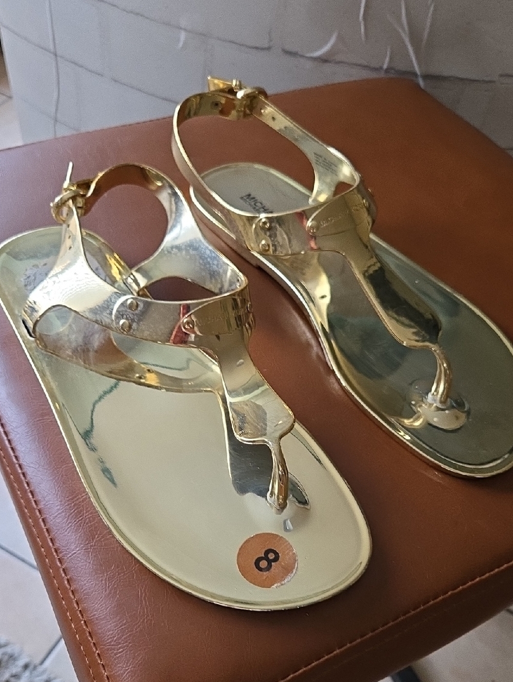 Michael Kors Gold Metallic T-Strap Sandals